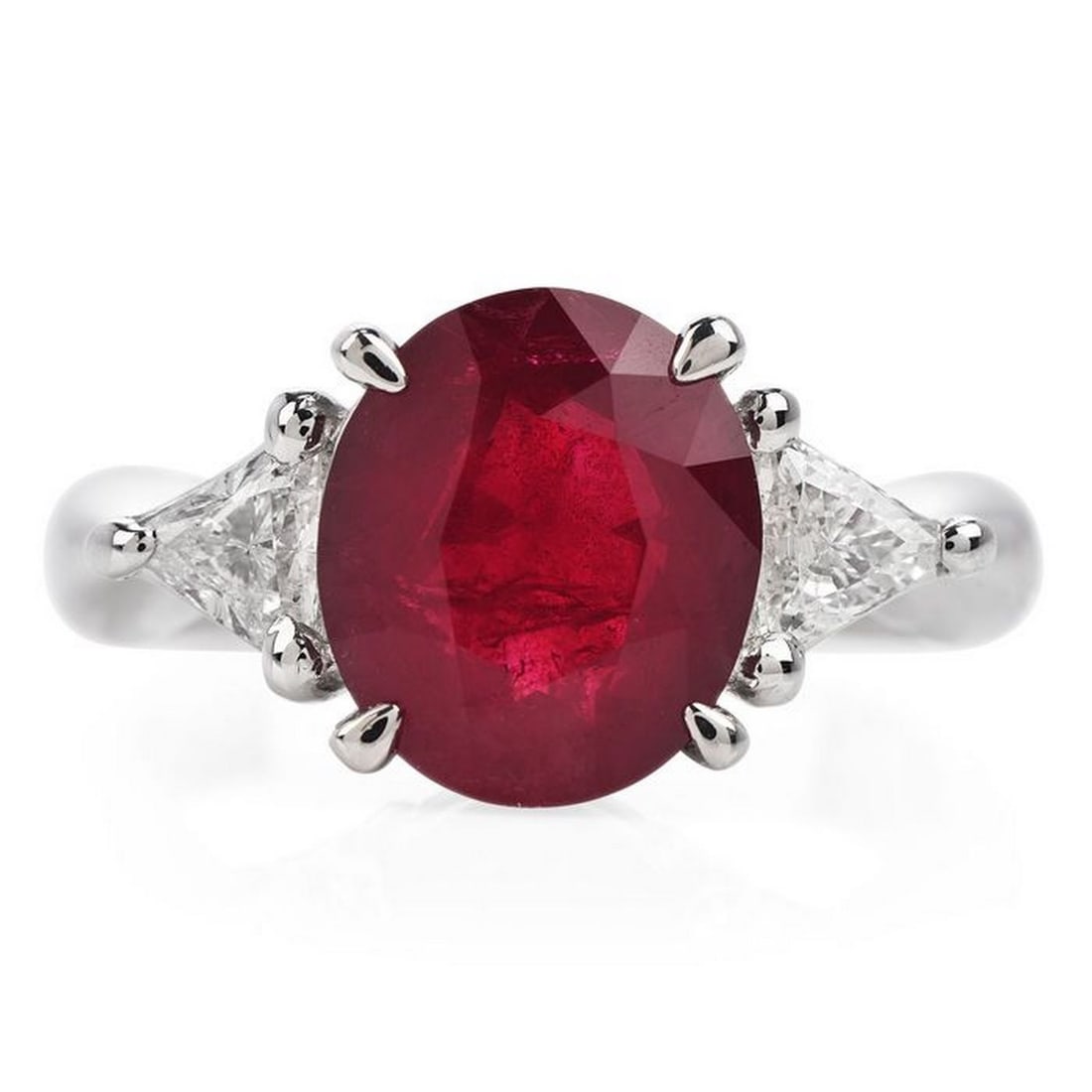 GIA 4.09CTS RUBY DIAMOND PLATINUM THREE STONE COCKTAIL RING (1 of 5)