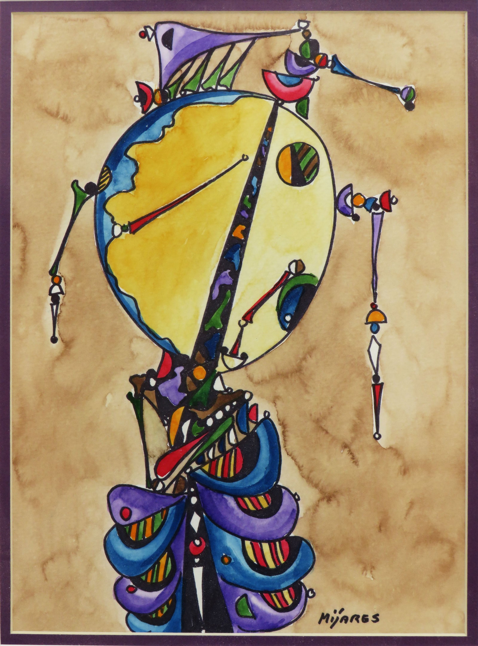 Jose Mijares Painting: Artist/Designer; Manufacturer: Jose Mijares (Cuban, 1921-2004)Marking(s); notes: signedMaterials: mixed media on paper (probably ink and watercolor)Dimensions (H, W, D): 12.25"h, 9"w; 19"h, 15.5"w fra
