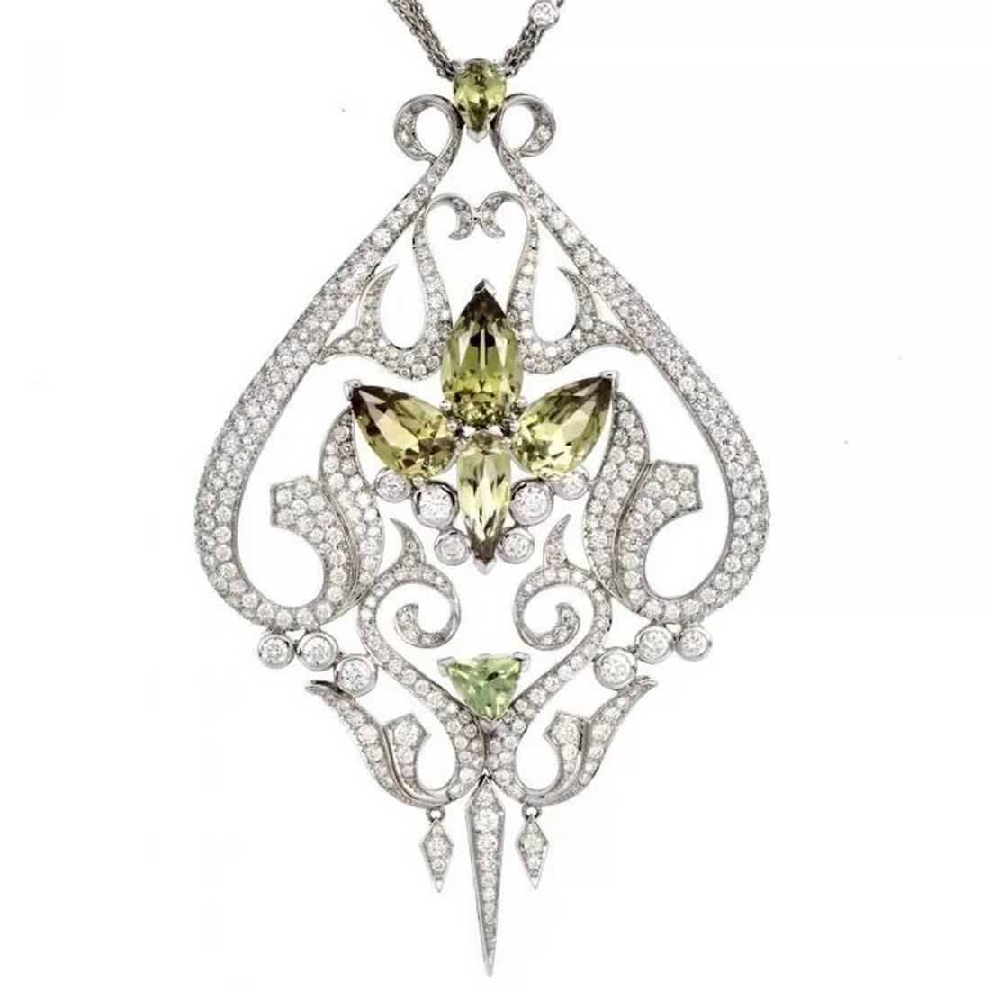 Stephen Webster 7.64cts Diamond Lemon Topaz Gold Drop Necklace: Adorned with over 380 natural round Diamonds weigh approximately 7.64 carats total G-H color grade in VS clarity. Necklace measures 18" around the neck.