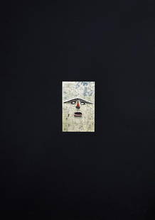 Sarah Charlesworth: Tribal Face 1991. Collage on Cardboard, Unique work of art 1/1. 16.5" x 12".