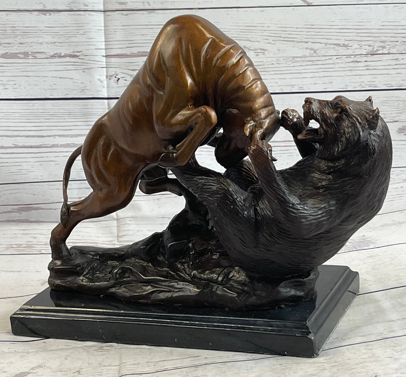 Bull vs Bear Bronze Metal Statue Sculpture Decor Stock Market 10" x 13" (1 of 5)