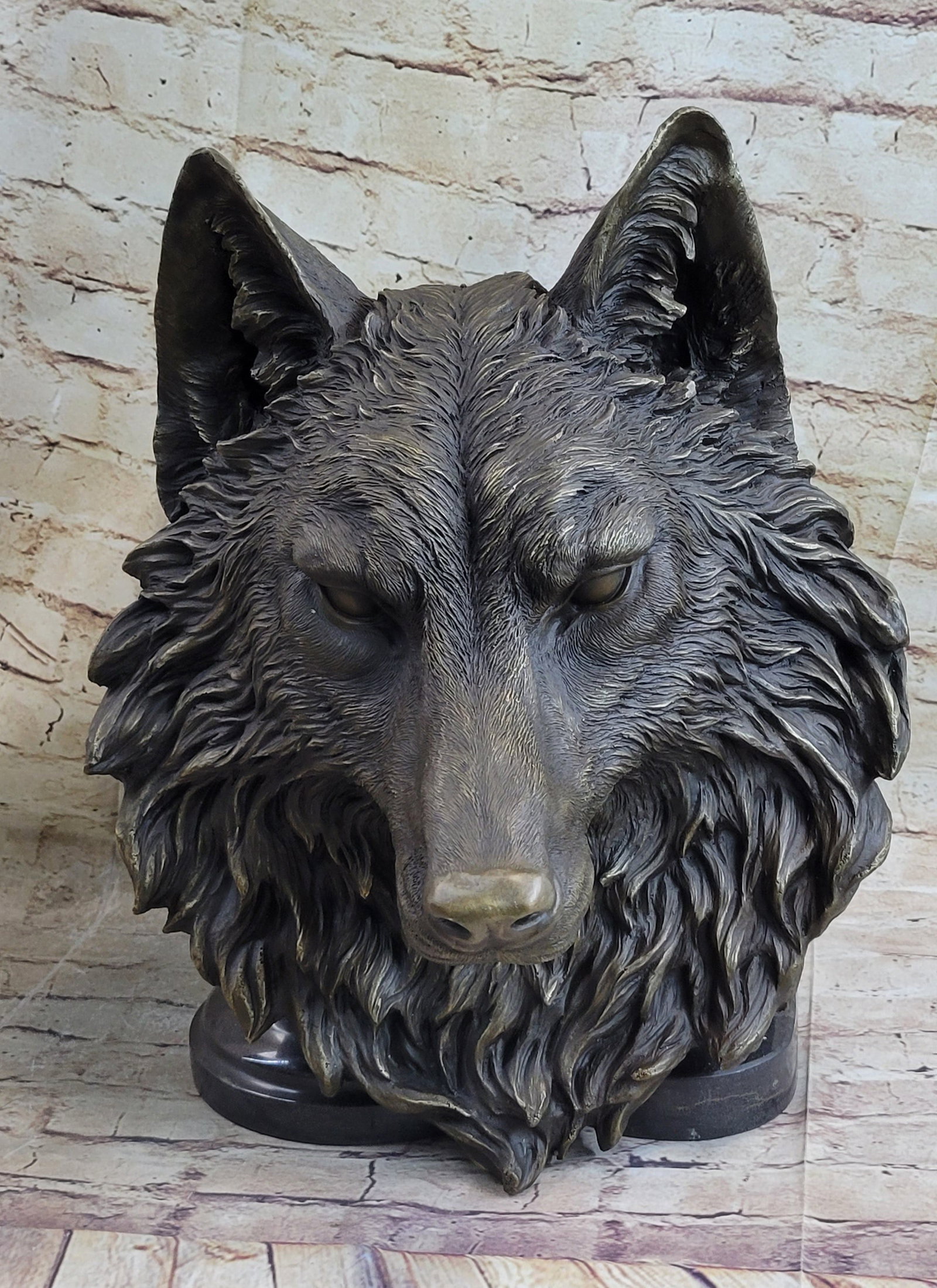Wall Mounted Hanging Wolf Head Bust Bronze Sculpture Decor Signed Original Art (1 of 4)