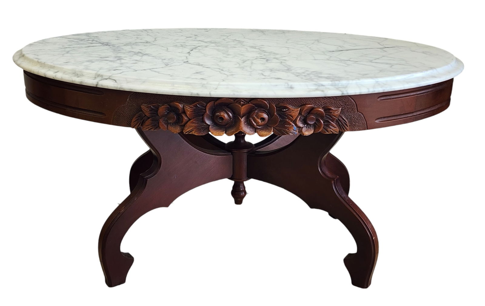 Victorian Rose Carved Mahogany Coffee Table (1 of 8)