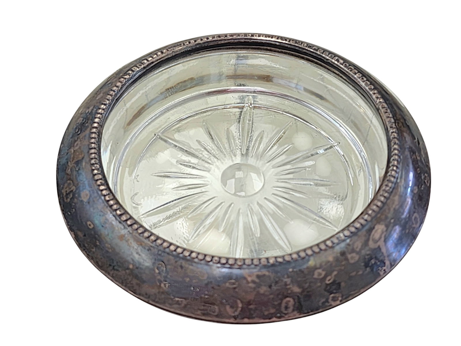 Vintage Frank Whiting & Co. Sterling Silver Glass Coaster: excellent condition