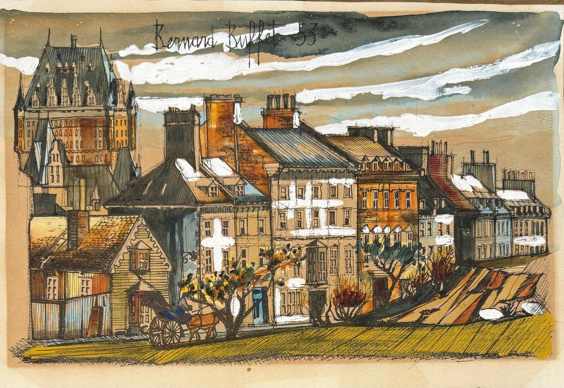 Bernard Buffet-1953 atrib: Mixed media/paper 8 7/8?x?13?