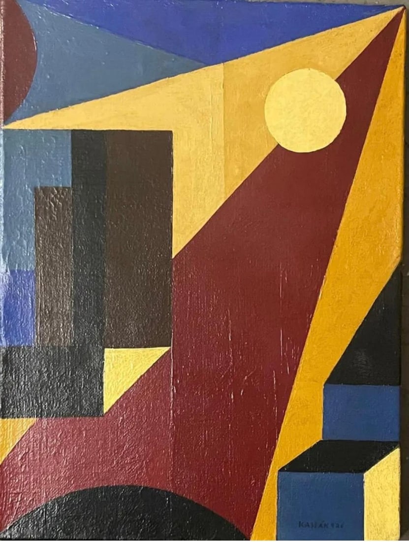 Lajos Kassak: Oil on Canvas 10.5 x 14?Hungarian