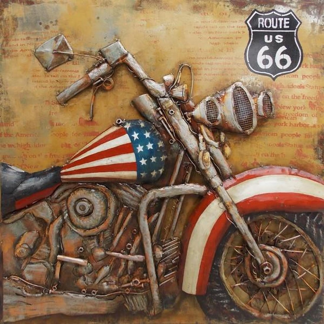 Hand MadeMotorcycle Bike with Flag 3D Wall Mount Painting (1 of 2)