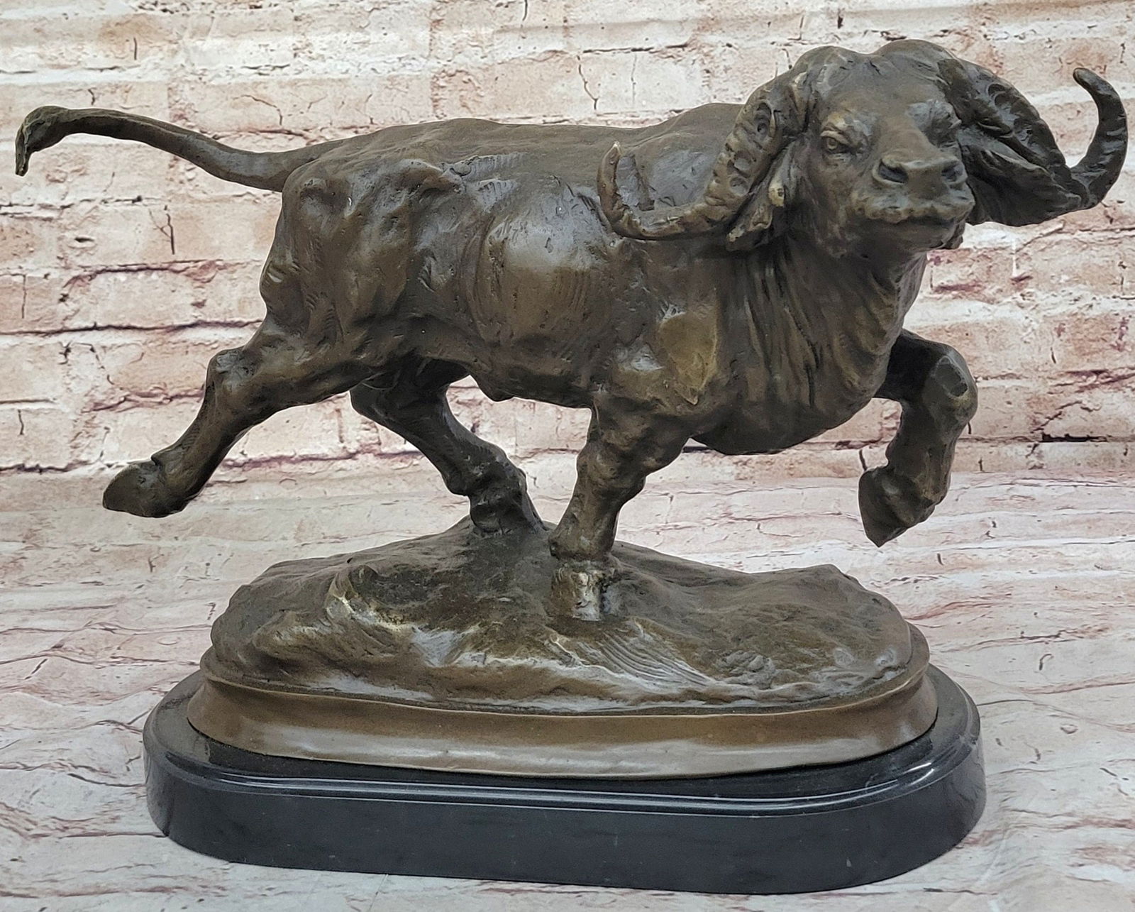 Running Water Buffalo Bull Bronze Sculpture Statue African Asian Wildlife Original (1 of 4)