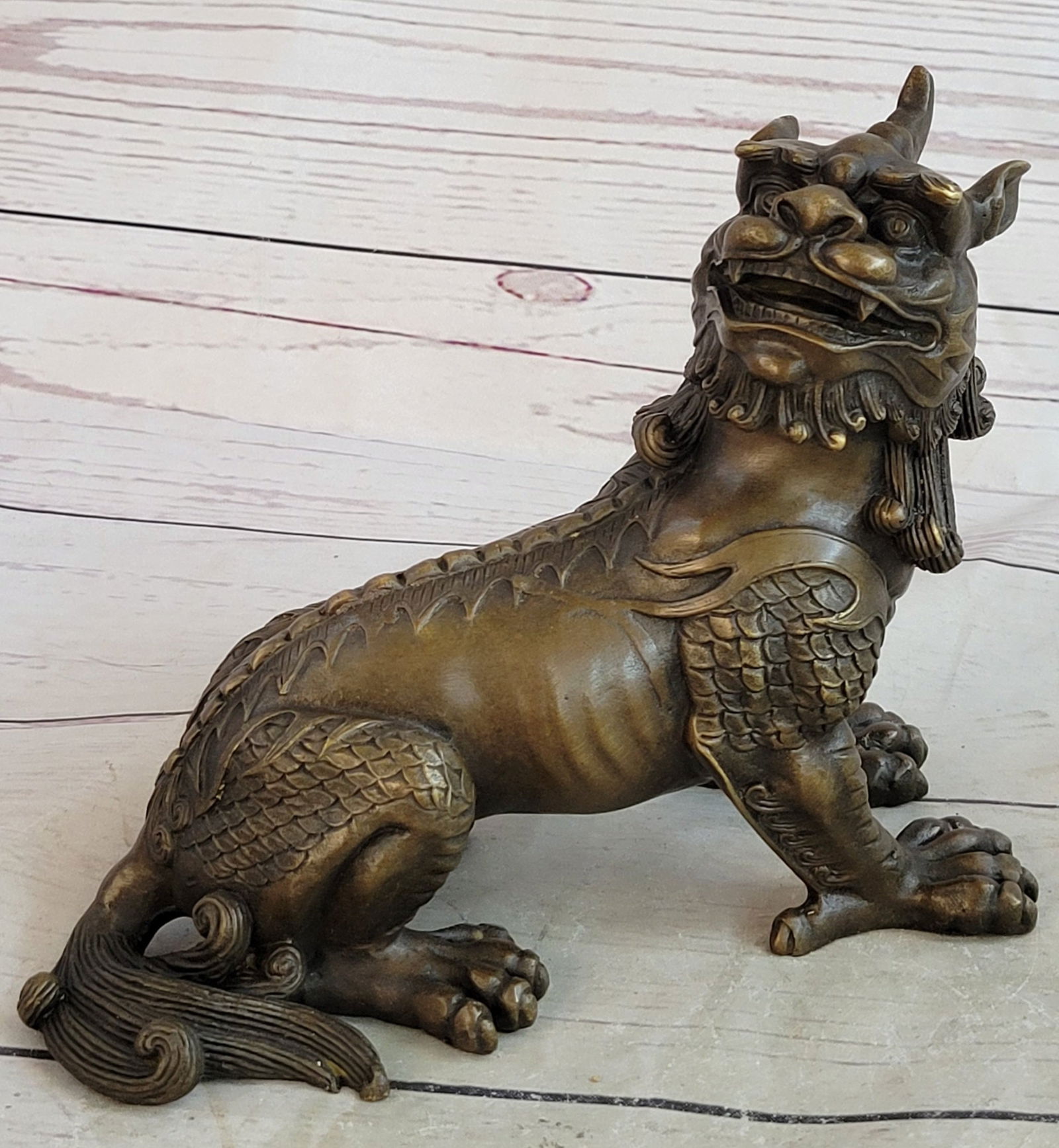 Folk Chinese Bronze Evil Talisman Guardian Door Lion Fu Foo Dog Statue (1 of 4)