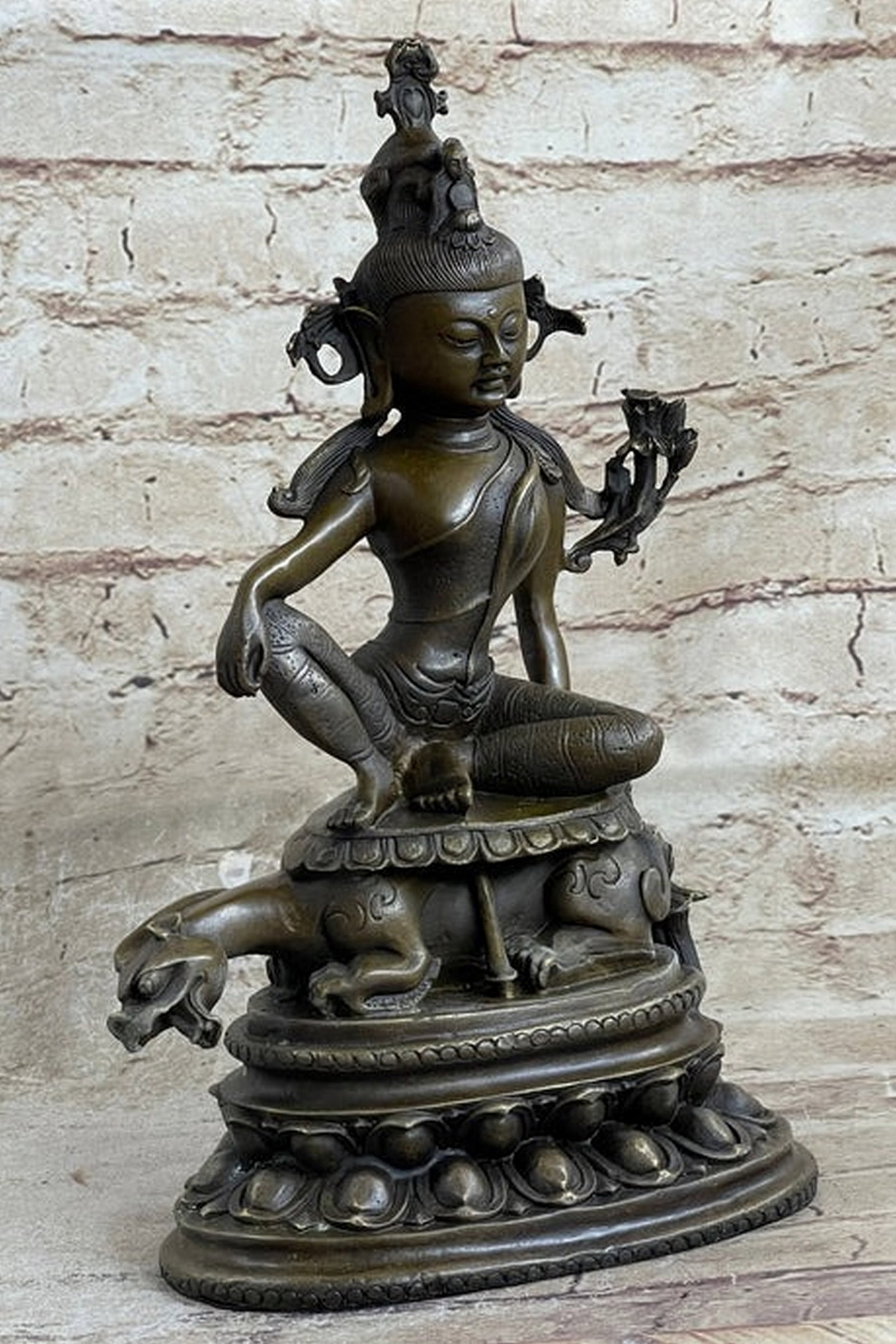 Classical Bronze Buddhism Kwan-yin Guan Yin On Sea Dragon Statue: "total dimensions: height 12'' x width 6''