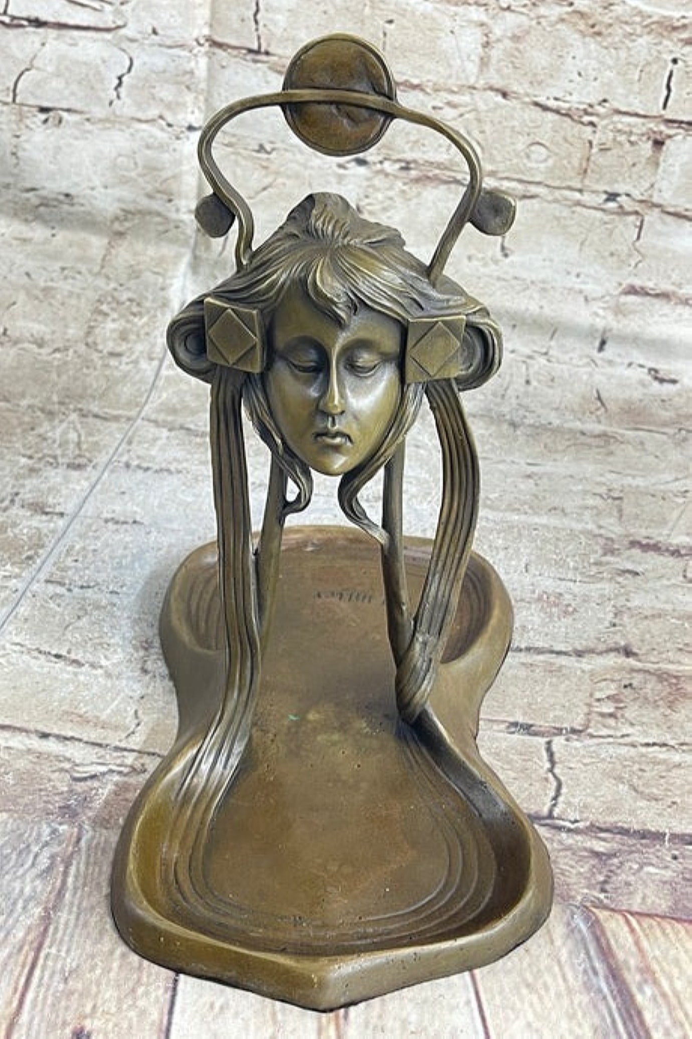 Austria Bronze Nude Lady Card Jewelry Trinket Tray Ashtray: "total dimensions: height 9. 5'' x width 9''