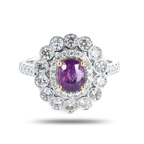 0.95ct UNHEATED Purple Pink KASHMIR Sapphire and 1.06ctw Diamond 18K Yellow and White Gold Ring (GIA