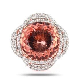 14.37ct Morganite and 1.48ctw Diamond 14K Rose and White Gold Ring