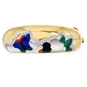 Diamond 14K Gold Inlay Garden Wide Dome Cuff Bangle Bracelet (1 of 4)