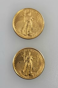 2 1999 LIBERTY USA 5 dollars 1/10 oz fine gold coins