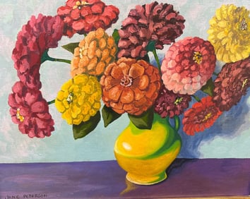 JANE PETERSON 1876-1965 FLOWERS OIL ON ARTIST BOARD