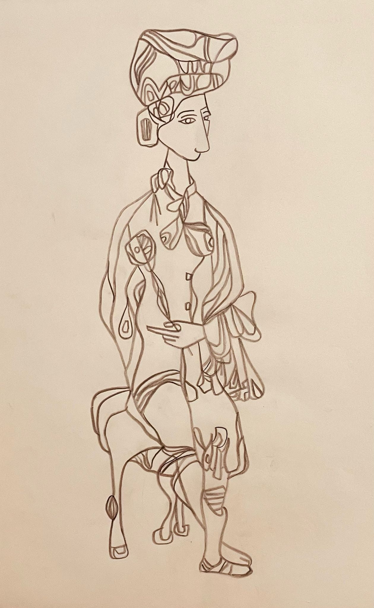 Cundo Bermudez: Crayon on Paper. 17 x11 inches.