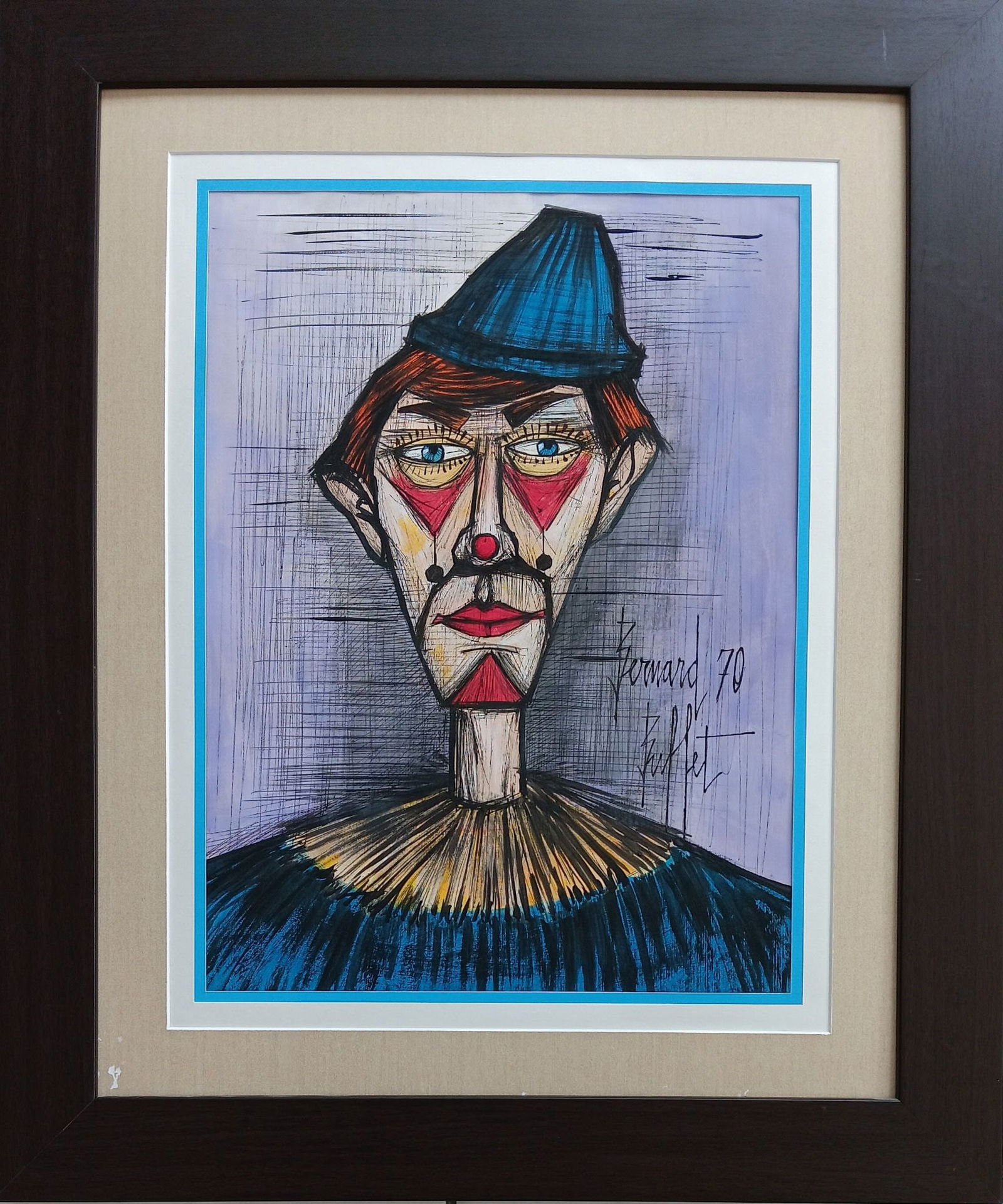 Bernard Buffet Atrib.: Clown Mixed media on Paper. 18" x 14"