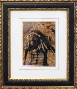 Indian Chief Framed Photograph: 7.75" x 5.75", with frame 15" x 13.25" , excellent condition