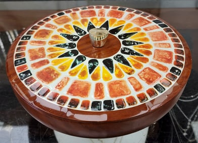 MCM Mid Century Modern Chocolate Tin Footed Sun Tile Mosaic