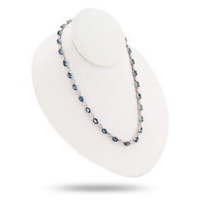 28.56ctw Blue Sapphire and 1.48ctw Diamond 14K White Gold Necklace