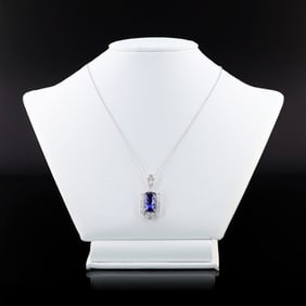 7.90ct Tanzanite and 0.95ctw Diamond Platinum Pendant (GIA CERTIFIED)