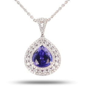 7.70ct Tanzanite and 1.34ctw Diamond Platinum Pendant (GIA CERTIFIED)