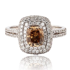 1.18ct Fancy Brown CENTER Diamond 18K White Gold Ring (2.11ctw Diamonds)