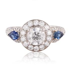 0.49ctw Blue Sapphire and 1.63ctw Diamond 18K White Gold Ring