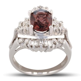 2.31ct UNHEATED Red Sapphire and 1.17ctw Diamond 14K White Gold Ring