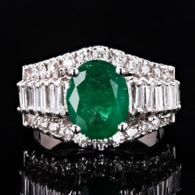 2.34ct Emerald and 0.64ctw Diamond 14K White Gold Ring
