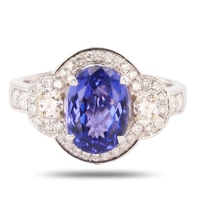 2.88ct Tanzanite and 0.74ctw Diamond 14K White Gold Ring