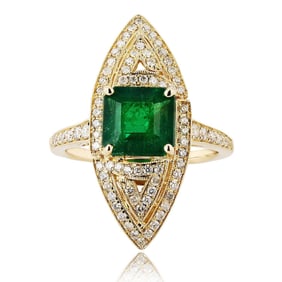 2.67ct Emerald and 0.53ctw Diamond 14K Yellow Gold Ring