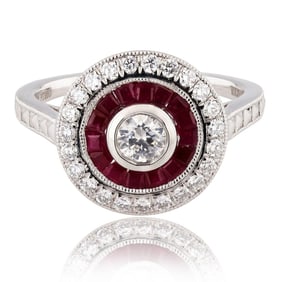 0.24ct Diamond, 0.89ctw Blue Sapphire and Ruby Platinum Ring (0.55ctw Diamonds)