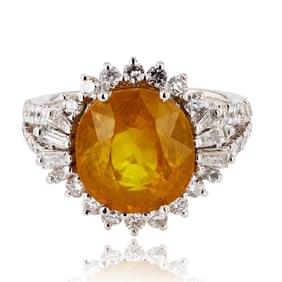 7.26ct Yellow Sapphire and 1.23ctw Diamond Platinum Ring