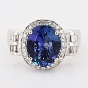 4.63ct Tanzanite and 0.54ctw Diamond Platinum Ring