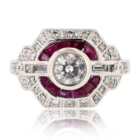 0.50ct F COLOR Diamond and 1.06ctw Ruby Platinum Ring (1.08ctw Diamonds)