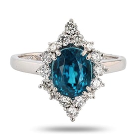 4.33ct Blue Zircon and 0.54ctw Diamond Platinum Ring