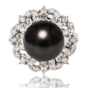 12.40mm South Sea Pearl and 1.25ctw Diamond Platinum Ring