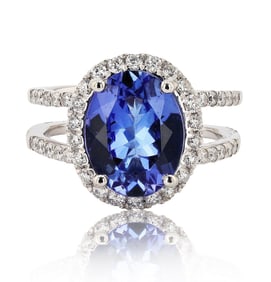 3.79ct Tanzanite and 0.66ctw Diamond Platinum Ring
