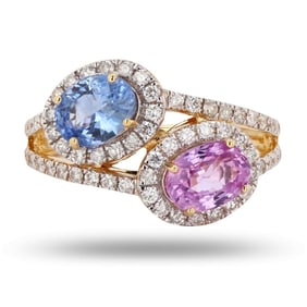 2.22ctw Multi-Color Sapphire and 0.61ctw Diamond 18K Yellow Gold Ring