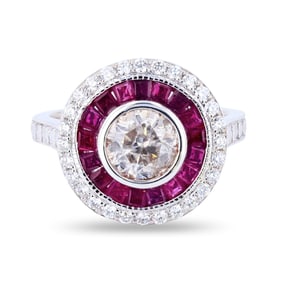 1.10ct Diamond and 1.01ctw Ruby 18K White Gold Ring (1.43ctw Diamonds)