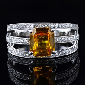 2.13ct Orange Yellow Sapphire and 0.47ctw Diamond 18K White Gold Ring