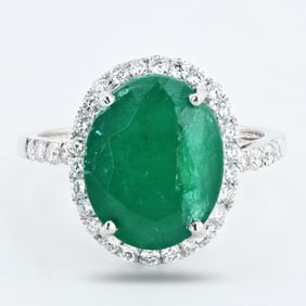 5.99ct Emerald and 0.68ctw Diamond Platinum Ring