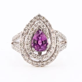 1.40ct UNHEATED Pink-Purple Sapphire and 1.11ctw Diamond Platinum Ring (GIA CERTIFIED)