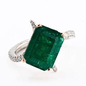 4.86ct Emerald and 0.74ctw Diamond 14K White and Yellow Gold Ring