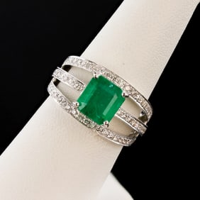 2.11ct Emerald and 0.62ctw Diamond 18K White Gold Ring