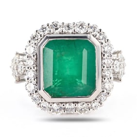 8.77ct Emerald and 1.91ctw Diamond Platinum Ring (GIA CERTIFIED)