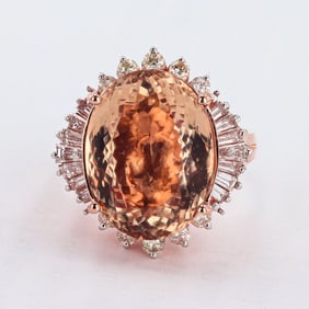 12.17ct Morganite and 1.07ctw Diamond 14K Rose Gold Ring