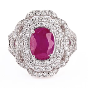 2.66ct BURMESE Ruby and 1.28ctw Diamond Platinum Ring (GIA CERTIFIED)